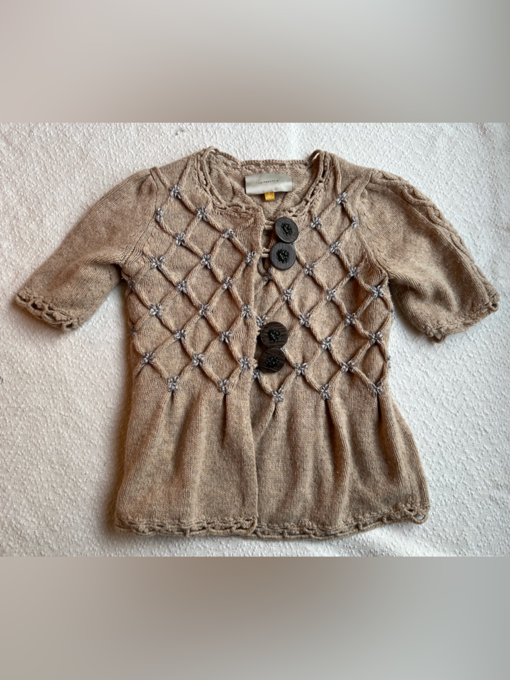 Leifsdottir Diamond Lattice Knit Cardigan - Tan/Beige - Small